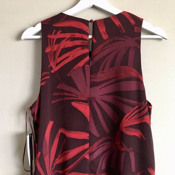 Halston Carmine Botanical Leaf Chiffon Dress Size 8 Burgundy - Picture 6 of 12